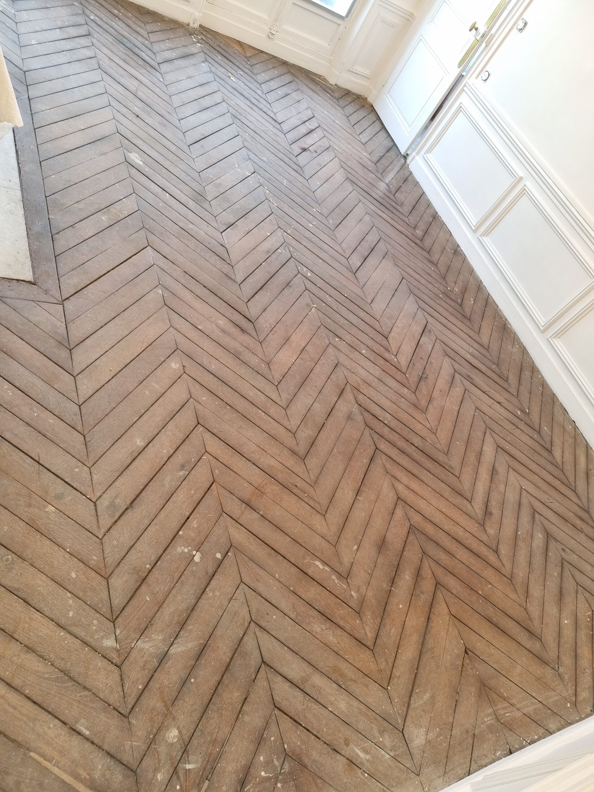 Parquet en chene bâton rompu avant ponçage